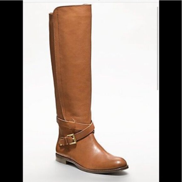 COACH NEW Monique Cognac Leather Tall Knee Boots Flat Minimalist Riding Tan 6 - Picture 1 of 16